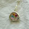 Floral Broken China Pendant with Pearl Bail
