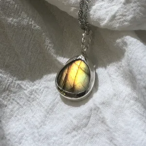Teardrop Yellow Labradorite Pendant